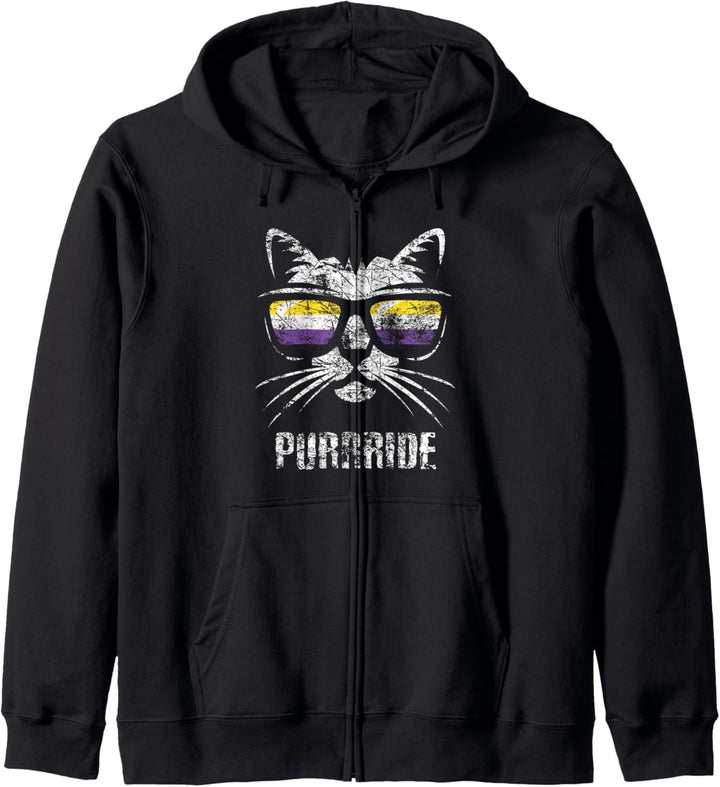 Non Binary Pride Flagge Vintage Non Binary Cat Purrride Kapuzenjacke