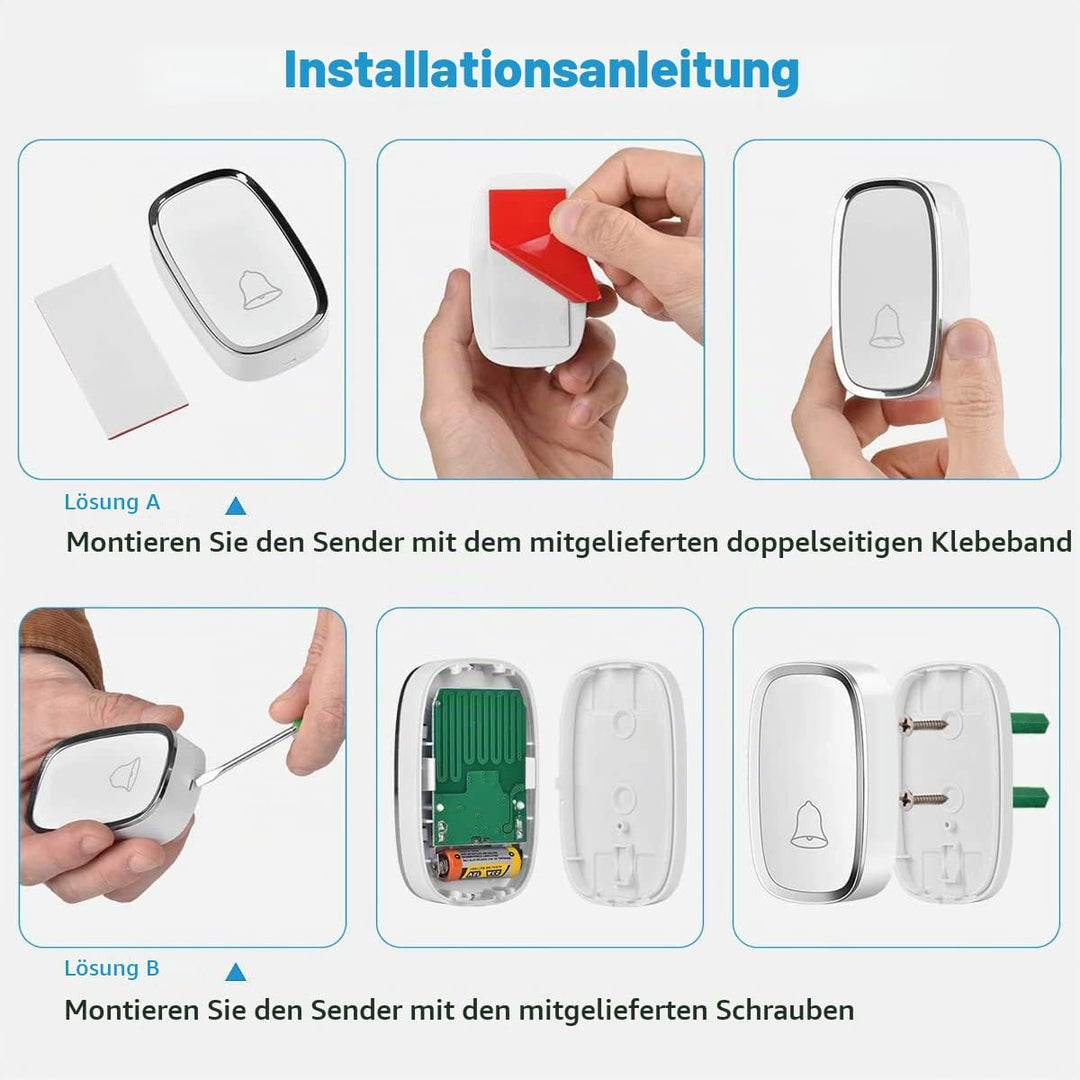 YYQ Türklingel kabellos-Outdoor Wasserdicht IP44 mit Reichweite 300 m, LED-Anzeige, 2 Knopf Sender u