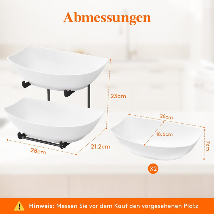 Lifewit Obst Etagere mit 2 Etagen, Obstschalen aus Kunstsoff mit Schwarzem Metallregal, Obstkorb Eta
