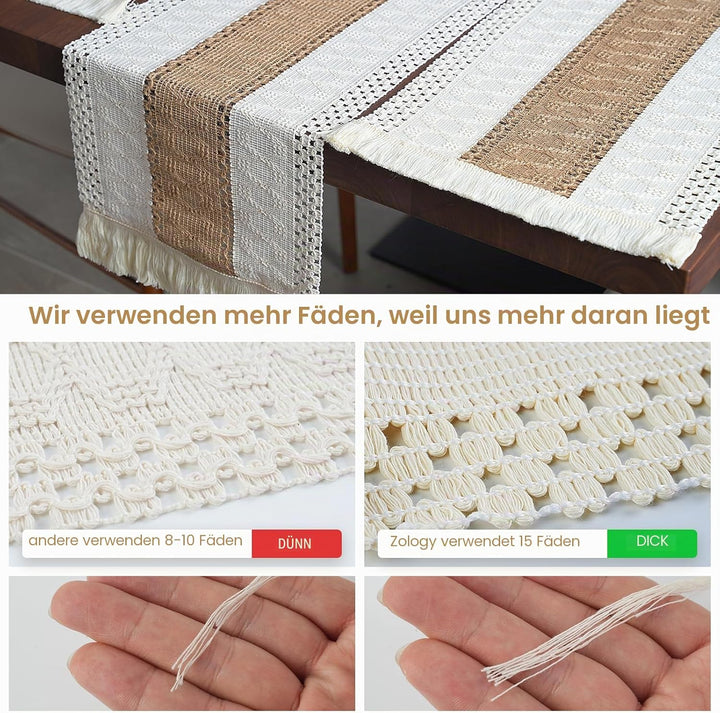 Platzsets mit Platztellern, Tischläufer und Serviettenringen, aus natürlicher Baumwolle, Sackleinen