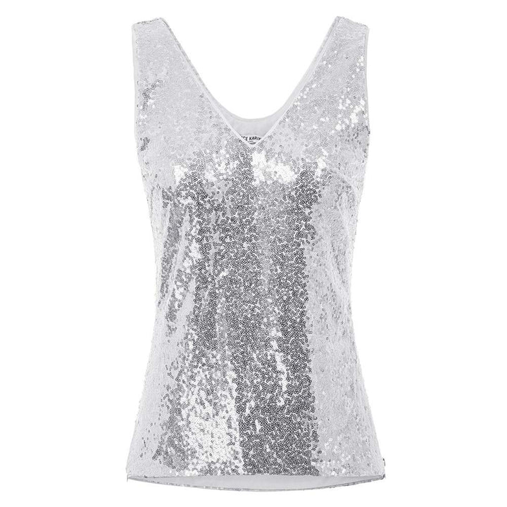 GRACE KARIN Damen Pailletten Tops Sparkle Shimmer Weste Ärmellos V-Ausschbitt U-Back Side Split Blus