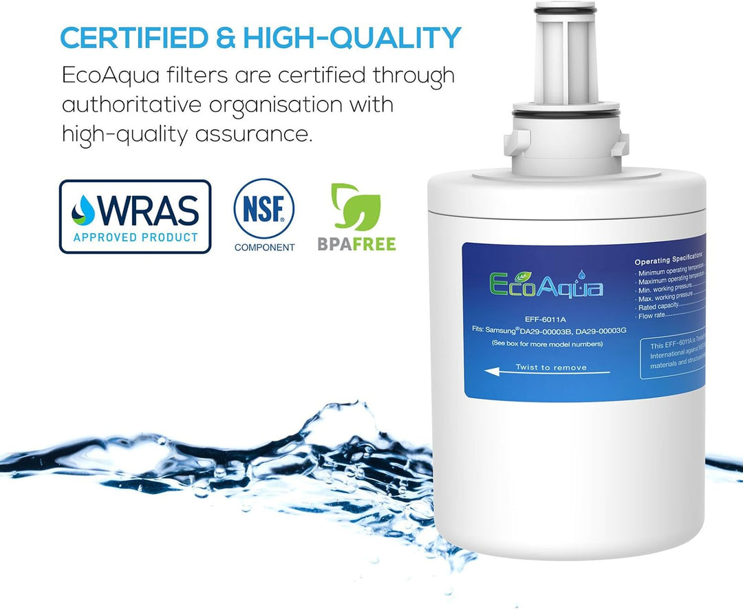 EcoAqua EFF-6011A Kühlschrankwasserfilter Kompatibel mit Samsung DA29-00003G, HAFCU1/XAA, HAFIN2/EXP