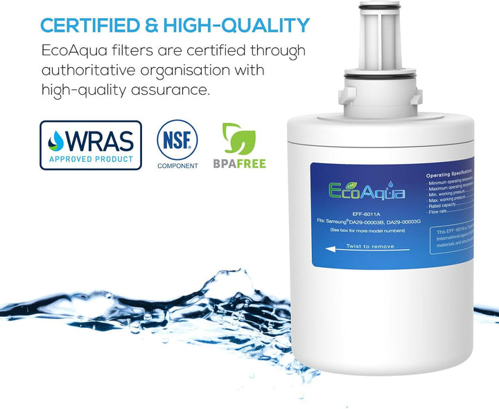 EcoAqua EFF-6011A Kühlschrankwasserfilter Kompatibel mit Samsung DA29-00003G, HAFCU1/XAA, HAFIN2/EXP