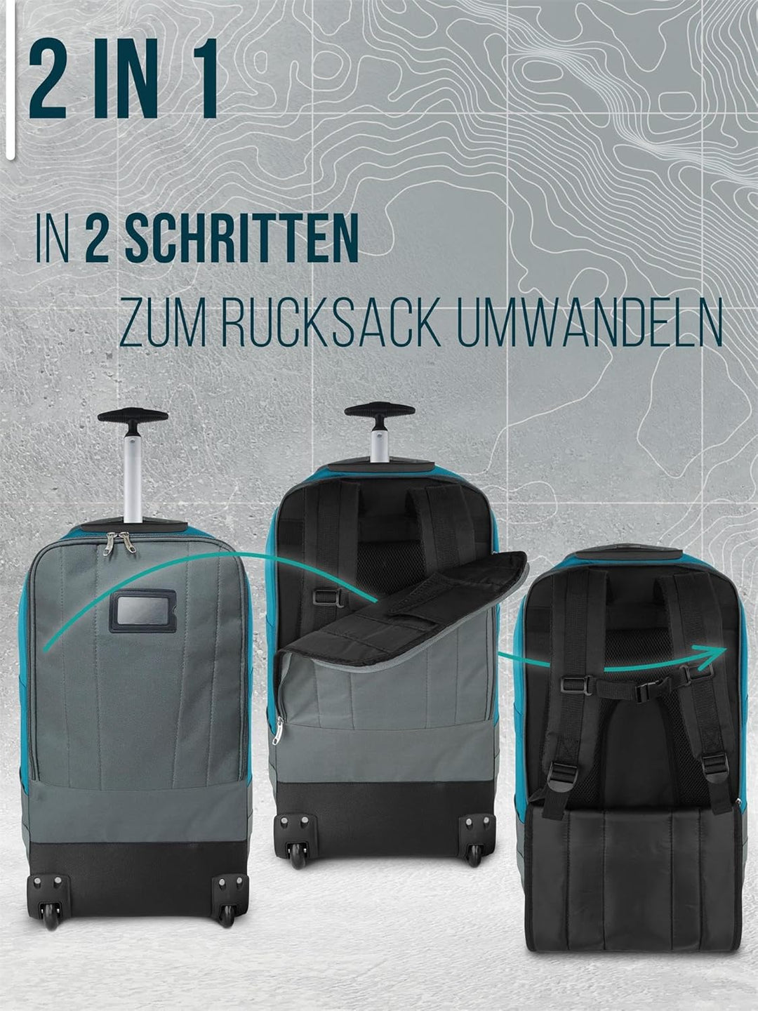 normani Backpacker Reisetaschen-Rucksack mit Trolleyfunktion - Trolley mit Frontloader Funktion und