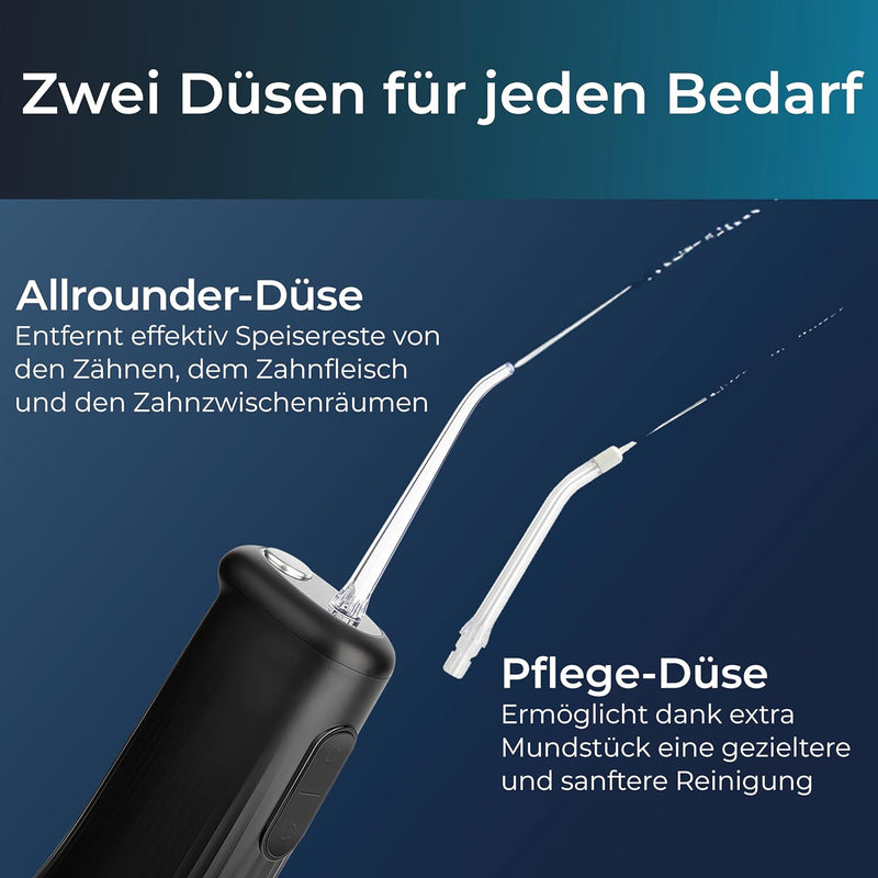 KLAMER Munddusche, Water Flosser mit 2 Aufsätzen für effektive Reinigung der Zähne und Zahnzwischenr