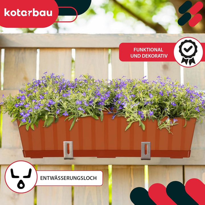 KOTARBAU® 4er Set Blumenkasten - Blumentopf für Balkon - 60 x 18 x 14 cm - Terrakotta - Balkonkasten