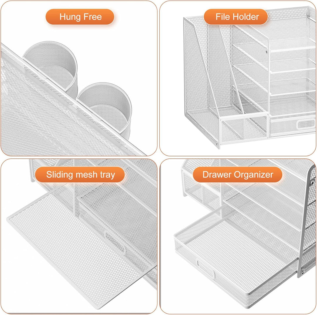 Marbrasse Schreibtisch Organizer mit Aktenhalter, 5 Ebenen Papier Briefablage mit Schublade und 2 St