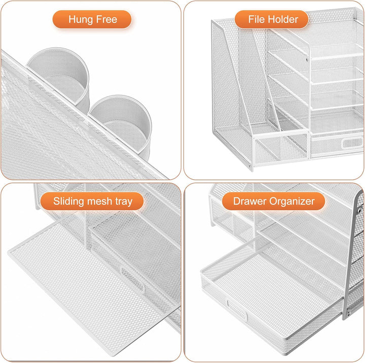 Marbrasse Schreibtisch Organizer mit Aktenhalter, 5 Ebenen Papier Briefablage mit Schublade und 2 St
