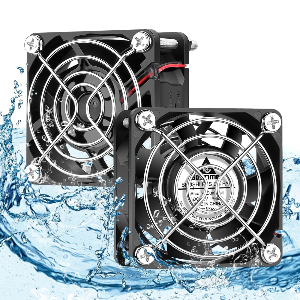 GDSTIME 2 Stück 12V Wasserdicht Lüfter 60mm IP68 Dual Kugellager | 60mm lüfter wasserdicht 12v lüfte