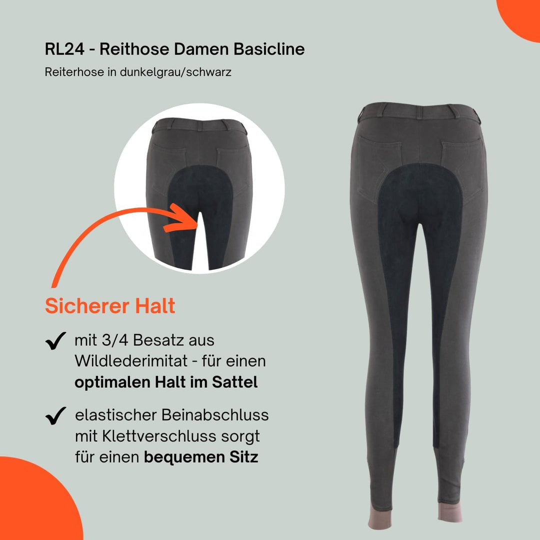 RL24 Damen Reithose Vollbesatz Flex BASICLINE 36 Dunkelgrau/Schwarz, 36 Dunkelgrau/Schwarz