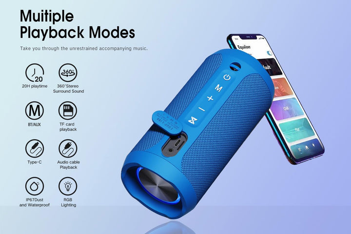 EDUPLINK Bluetooth Lautsprecher 20W mit 20h Akku &amp; IPX7 Wasserdicht - Tragbare Musikbox mit RGB Lich