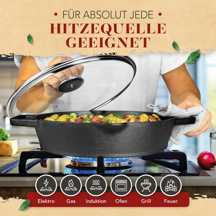 KRUSTENZAUBER 32cm Gusseisenpfanne Induktion - Voreingebrannte Gusseisen Pfanne - Ideale Grillpfanne