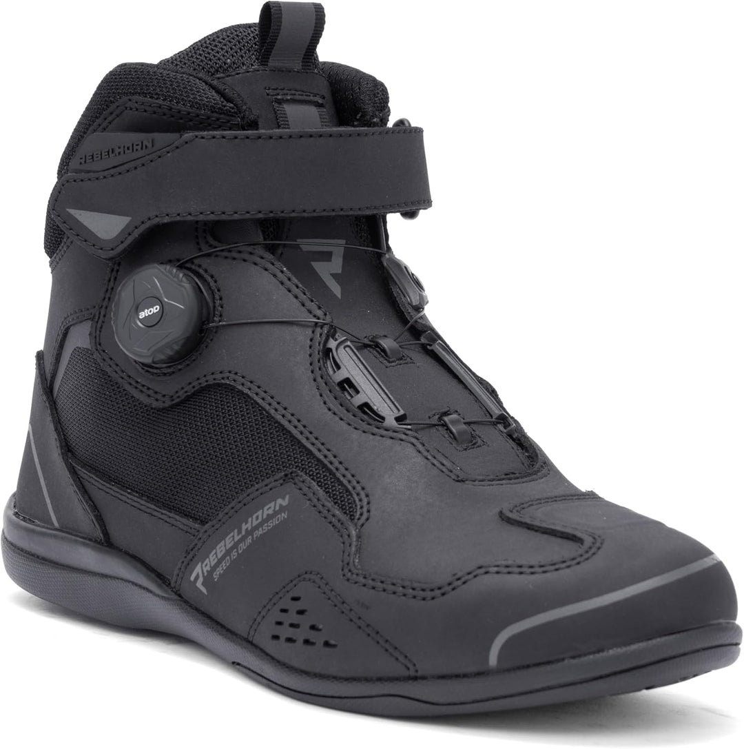 REBELHORN Spark II Motorradstiefel Damen und Herren | PU Leder | ATOP Schnell-Schnürsystem | Knöchel