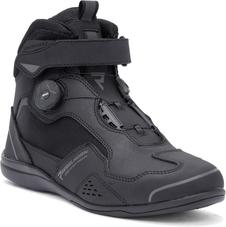 REBELHORN Spark II Motorradstiefel Damen und Herren | PU Leder | ATOP Schnell-Schnürsystem | Knöchel