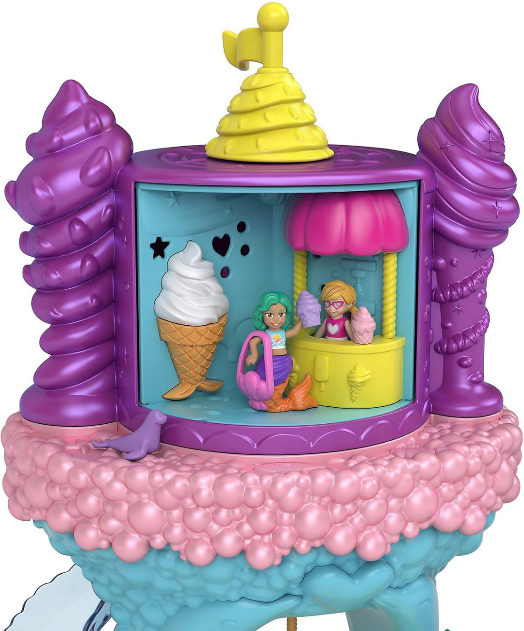 Polly Pocket GYK42 - Regenbogen-Einhornspass Meerjungfrauen-Bucht, 2 Puppen und 15 Überraschungen, S