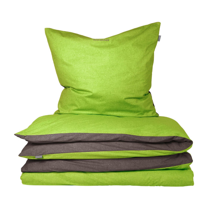 Schiesser Wendebettwäsche Doubleface Grün-Anthrazit, 100% Baumwolle, Grösse:135 x 200 cm + 80 x 80 c