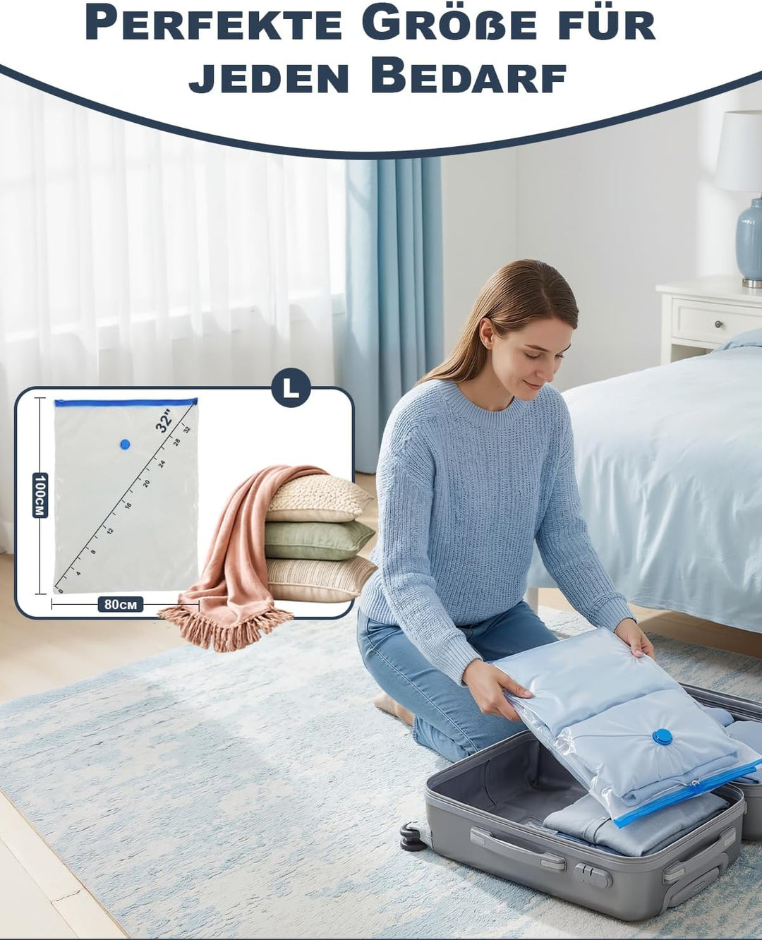 Vakuumbeutel für Kleidung, 4er-Set Vakuumbeutel (4 * 100x80cm), Vacuum Bags for Clothing für Reisen,