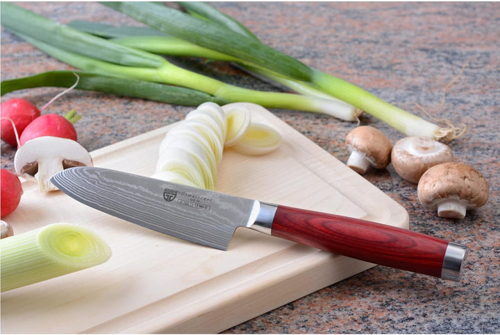 GRÄWE Santokumesser Messerset - 2er Pack, Damastmesser mit Holzgriff, 12 cm & 17 cm Klinge im Set in