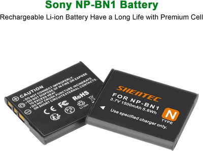 Shentec Lithium-Ionen-Akku NP-BN1 und USB-LCD-Ladegerät für Sony Cyber-Shot DSC-W800, DSC-WX220, DSC