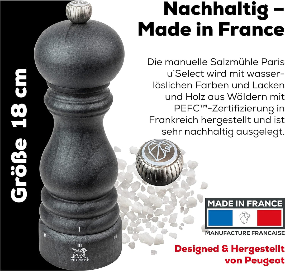 PEUGEOT - Salzmühle Paris u‘Select 18 cm - 6 voreingestellte Mahlgrade - Aus PEFC-zertifiziertem Hol