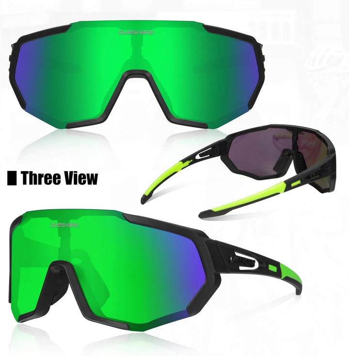 Queshark Sportbrillen Fahrrad Brillen Damen Herren Polarisierte UV400 Schutz mit 5 Wechselgläser Rad