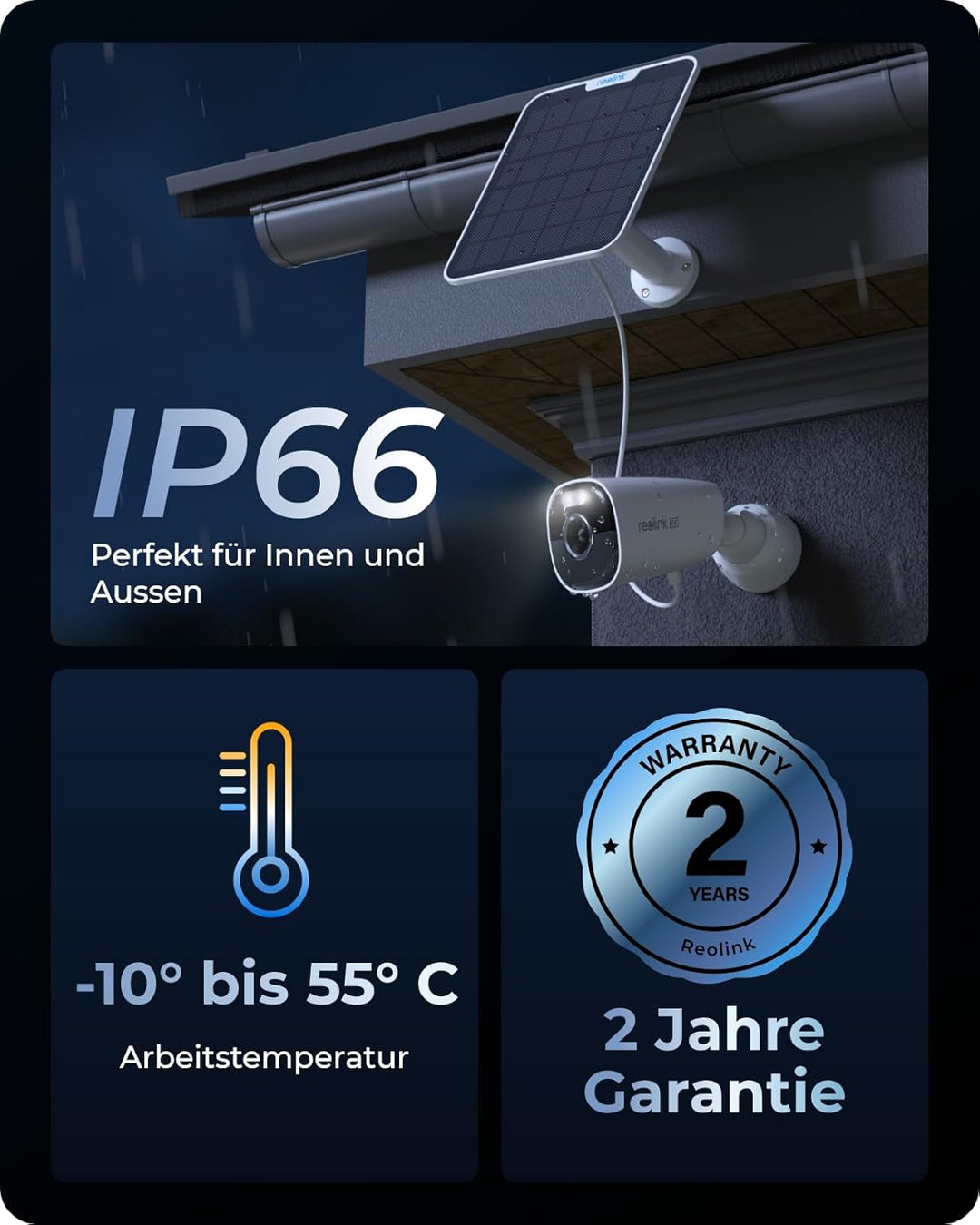 Reolink 4K Solar Überwachungskamera Aussen Akku mit 2,4&5GHz WiFi, WLAN Kamera Outdoor, 8MP Farbnach
