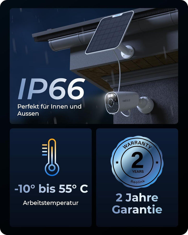 Reolink 4K Solar Überwachungskamera Aussen Akku mit 2,4&5GHz WiFi, WLAN Kamera Outdoor, 8MP Farbnach