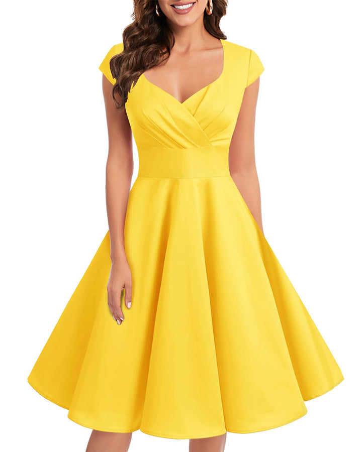 Bbonlinedress 1950er Vintage Retro Cocktailkleid Rockabilly V-Ausschnitt Faltenrock Abendkleid Party