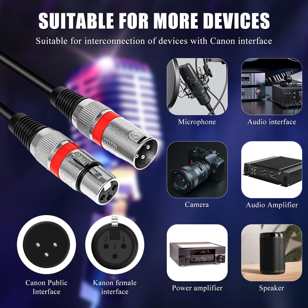 6 Stück XLR Mikrofonkabel, 1M 3 Pin Symmetrisches XLR Kabel DMX Mikrofon Anschlusskabel Stecker auf