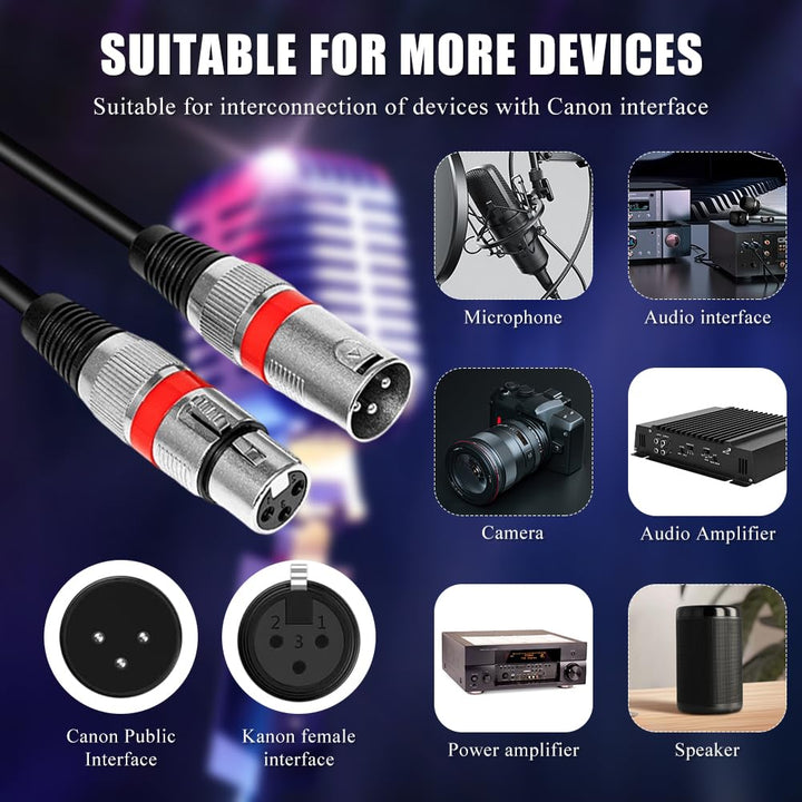 6 Stück XLR Mikrofonkabel, 1M 3 Pin Symmetrisches XLR Kabel DMX Mikrofon Anschlusskabel Stecker auf