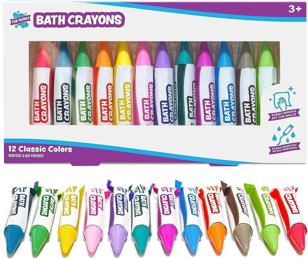 Tub Works® Badestifte Badespielzeug, 12 Stifte | Ungiftige, abwaschbare Badewannenstifte für Kleinki