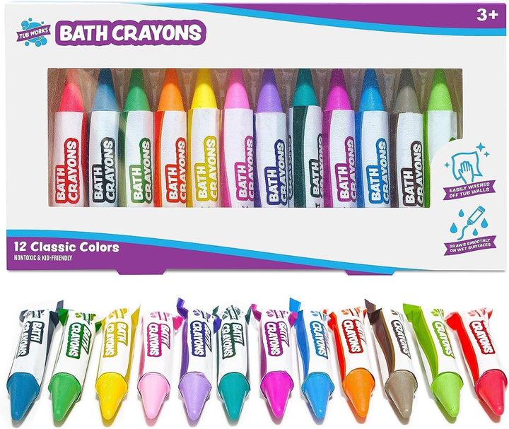 Tub Works® Badestifte Badespielzeug, 12 Stifte | Ungiftige, abwaschbare Badewannenstifte für Kleinki