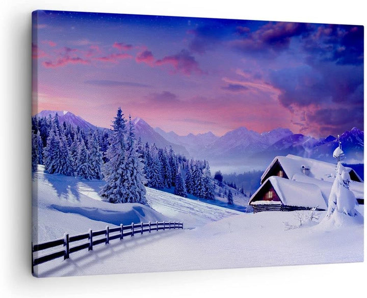 Bilder auf Leinwand Winter Landschaft Frost Schnee Leinwandbild 70x50cm Wandbilder Dekoration Wohnzi