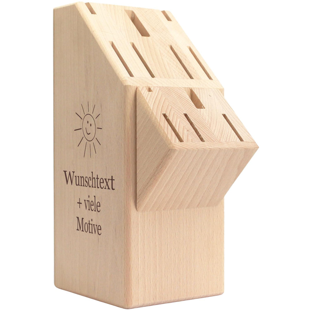 Messerblock aus Holz mit Gravur, Name + Motiv, Buchenholz Block für Küchenmesser, Messerhalter, Orga