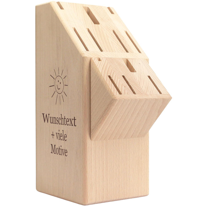 Messerblock aus Holz mit Gravur, Name + Motiv, Buchenholz Block für Küchenmesser, Messerhalter, Orga