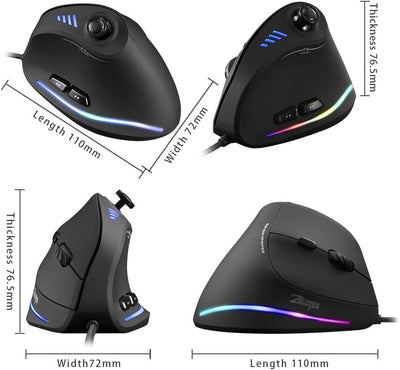 zelotes Vertikale Gaming-Maus mit Joystick, 10000 DPI ergonomische Maus, 11 programmierbare Tasten,