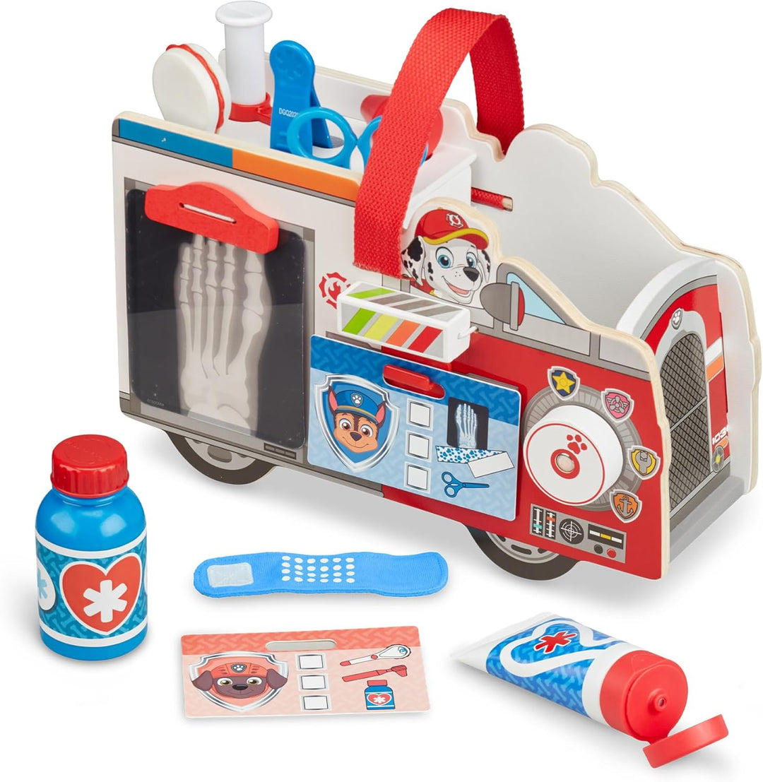 Melissa & Doug PAW Patrol Marshalls Arztset aus Holz, PAW Patrol Rettungswagen mit Erste-Hilfe-Kaste