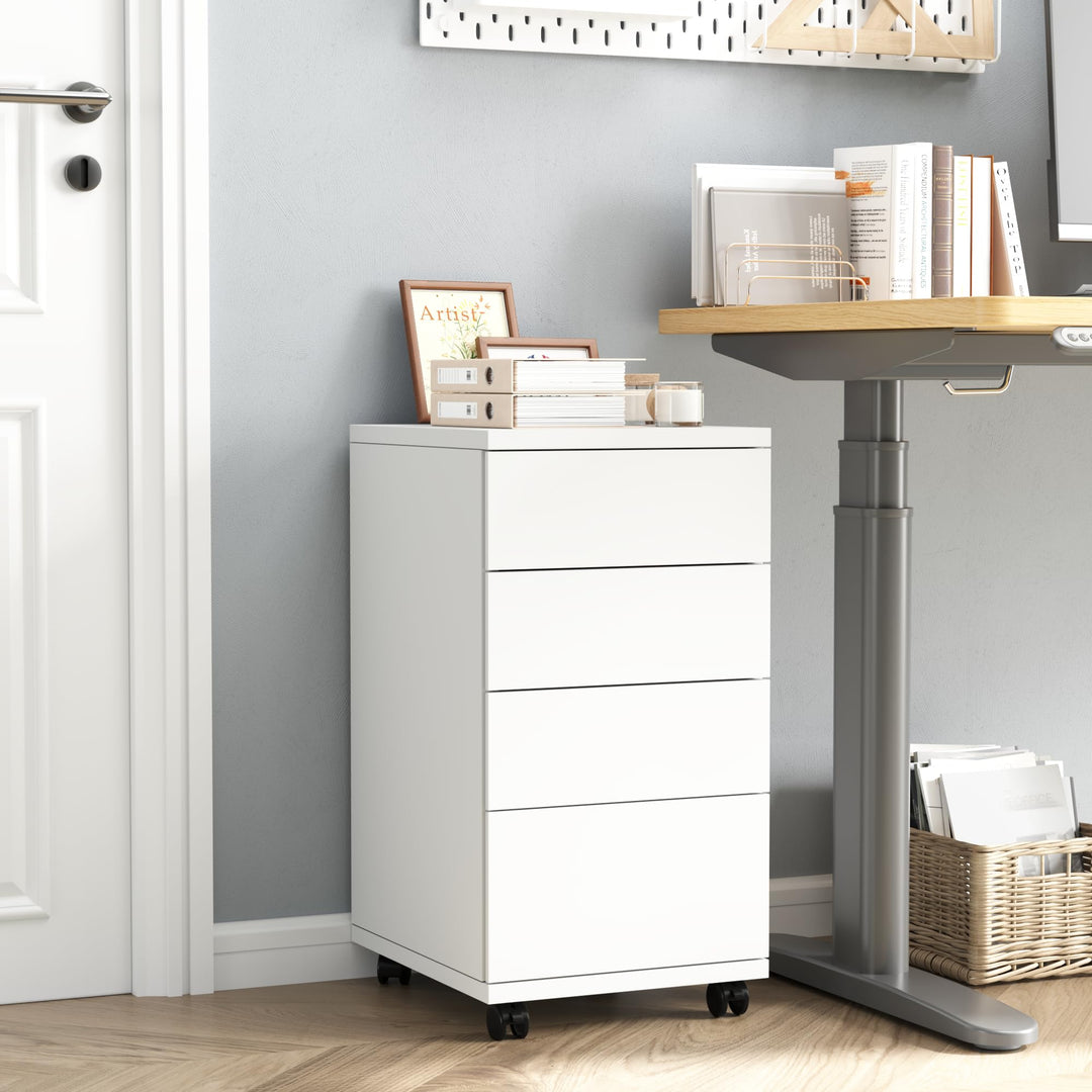 HOCSOK Rollcontainer mit 4 Schubladen, Aktenschrank mit Rollen, Büroschrank, unter dem Schreibtisch,