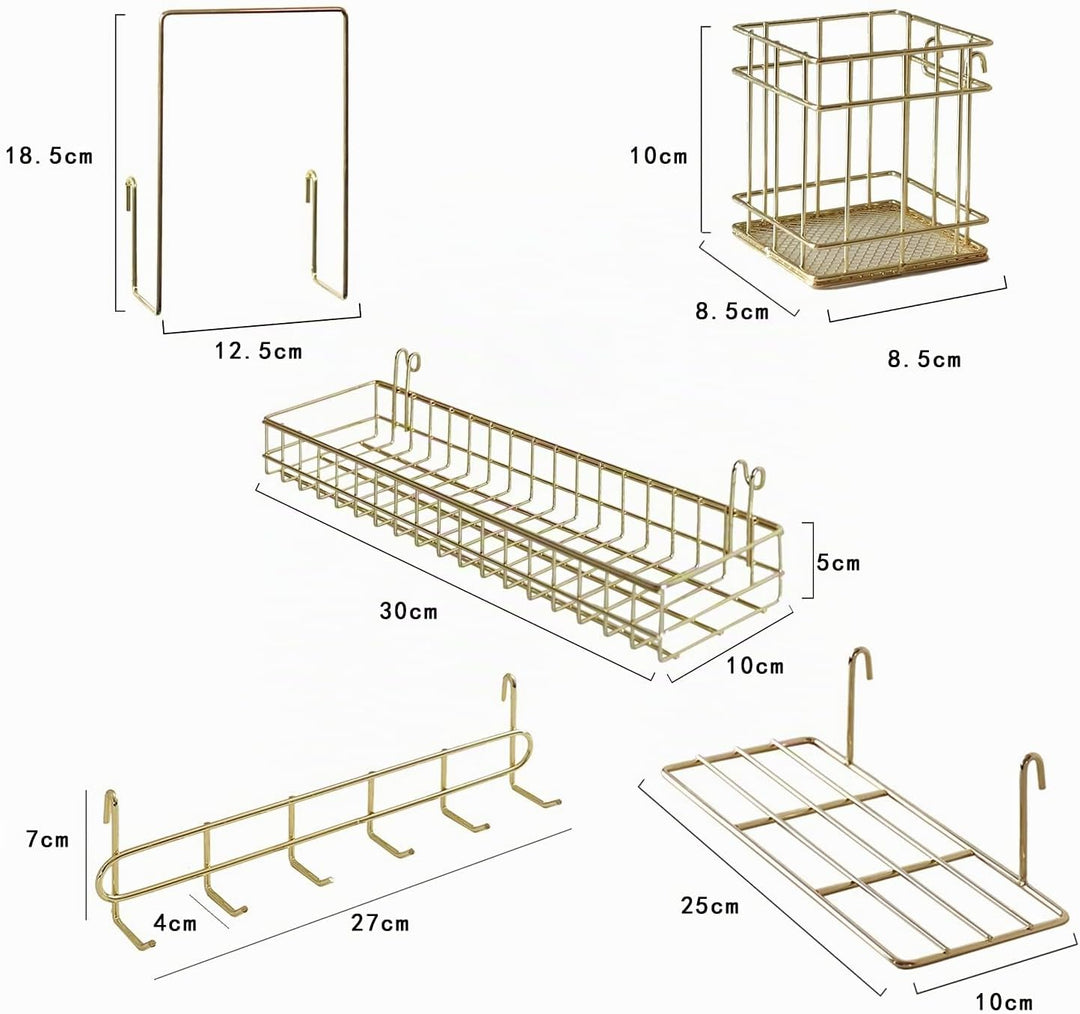 Wandgitter Hängekorb, Hängeregal, Stifthalter, Hakenablage, Bücherregal, Wandgitter Zubehör, 5er Set