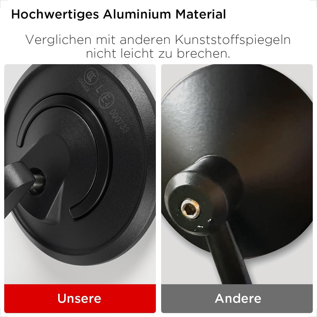 Evermotor Aluminiumlegierung Lenkerendenspiegel E-geprüft, 360°Drehbar Motorrad Spiegel, 7/8" 22mm R