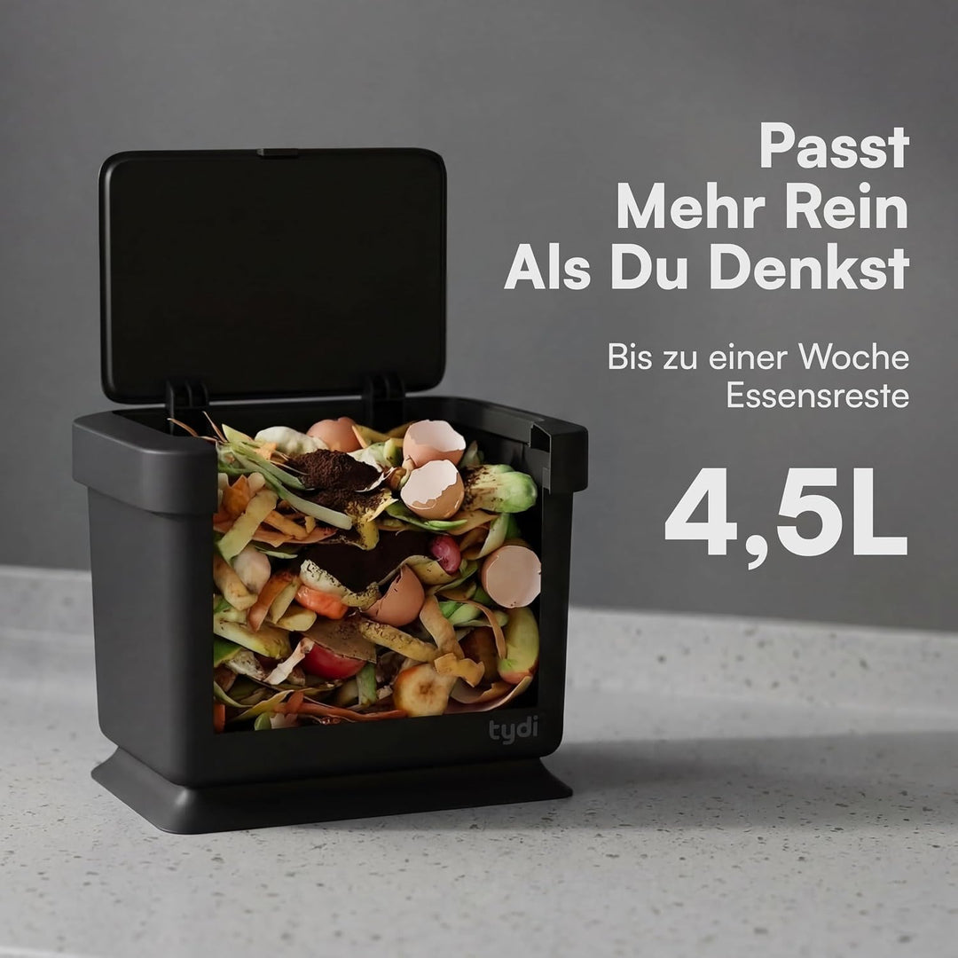Tydi 4,5L Küchen-Biomüllbehälter mit Druckknopfdeckel - Komposteimer für die Küche - Rutschfester Bo
