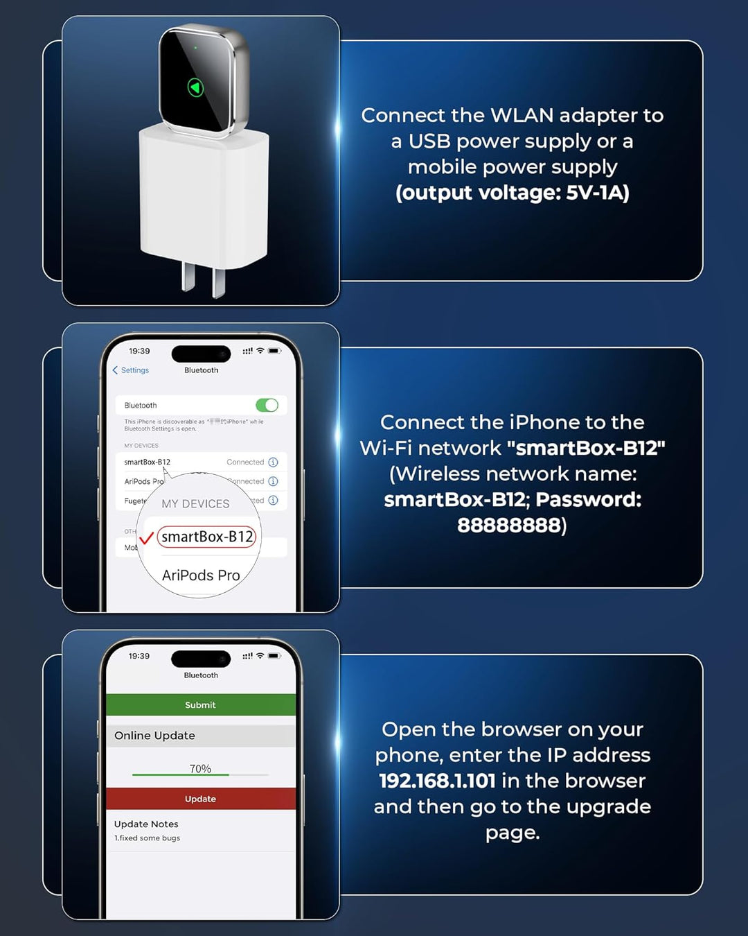 Mini CarPlay Wireless Adapter für iPhone - Converts Wired to Wireless CarPlay Adapter, CarPlay Stick