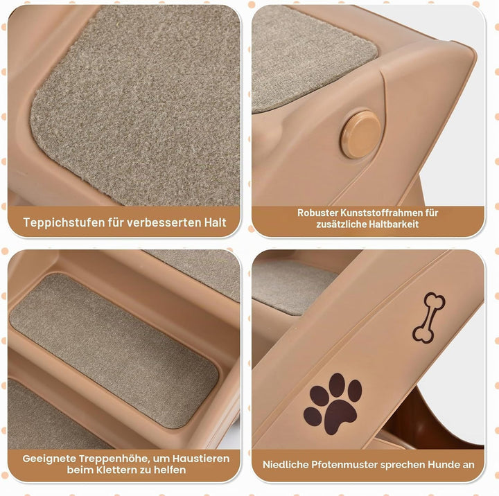SOARS Haustiertreppe faltbar, 4-stufige Hundetreppe Katzentreppe mit Filz Matte, Tiertreppe für Katz