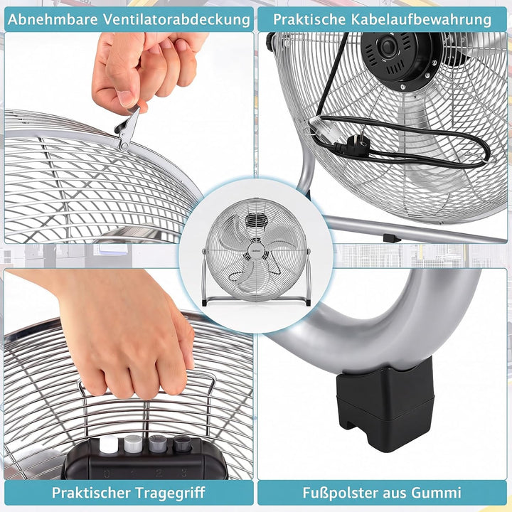 COSTWAY Bodenventilator 57 cm, Standventilator 160W mit 3 Geschwindigkeitsstufen, 145° verstellbare