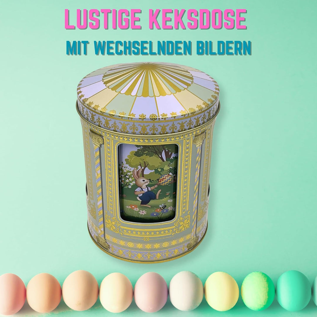 Osterhasen Spieluhrdose - Dose, Gebäckdose, Geschenkdose, Sammlerdose - Vol. 0,75l, Ø. x Höhe 12 x 1