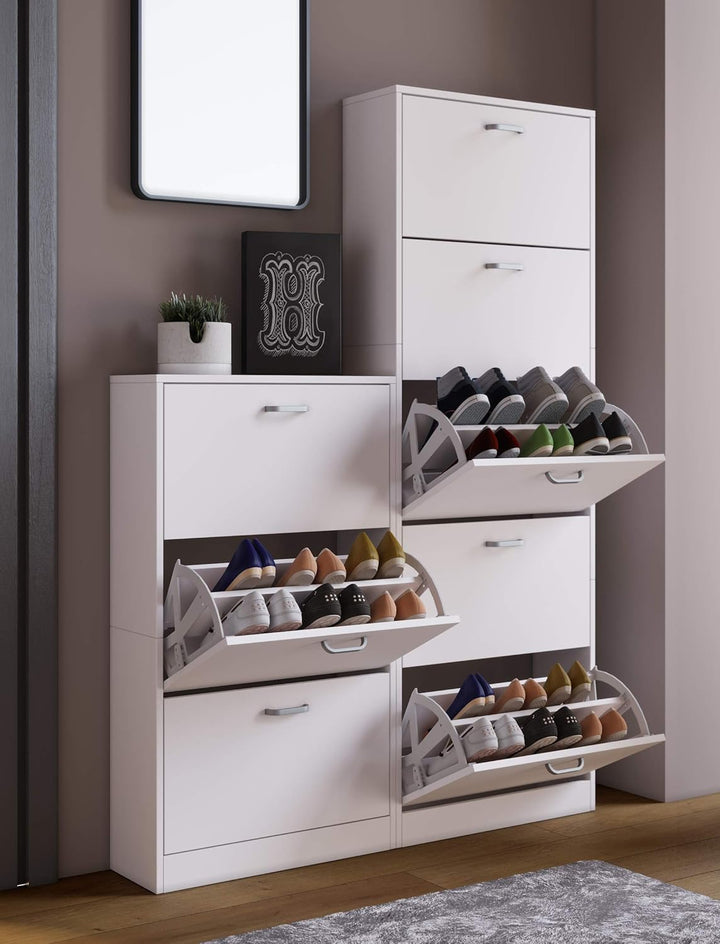 VCM Holz Schuhschrank, Masse: H. 170 x B. 59 x T. 22 cm, 5 Klappen - Sipos XL Weiss, Weiss