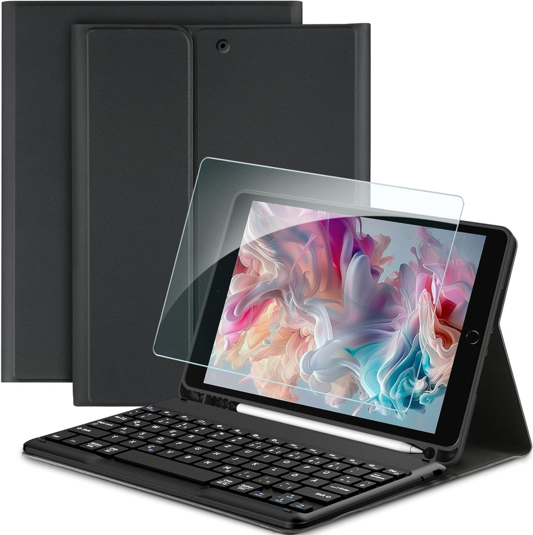 EasyAcc Tastatur Hülle Kompatibel mit iPad 10.2 Zoll 9. / 8. und 7 Generation mit Schutzfolie, [QWER