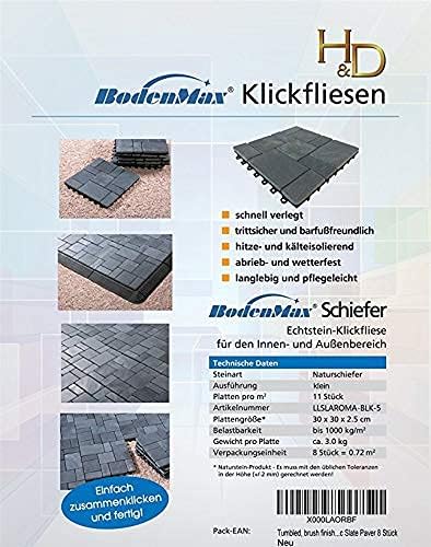 BodenMax 8-er Set Klickfliesen Terrasse Balkon Boden Gehwegplatten Naturstein SCHIEFER | Klassik Mos
