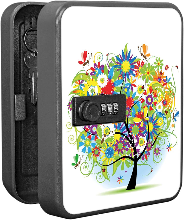 banjado® Burg-Wächter® abschliessbarer Schlüsselkasten mit Motiv Blumenbaum für 20 Schlüssel - Schlü