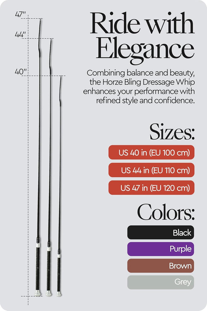 Horze Lightweight Dressage Whip with Bling and Leather Grip Handle Marron(BR) 120, Marron(BR) 120